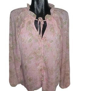 Haver & Blair Floral Pink Ruffled Blouse L